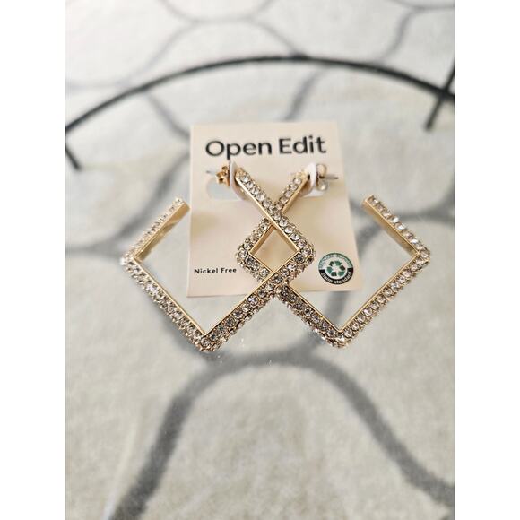 Nordstrom Open Edit Gold Rhinstone Hoop Earrings NWT - Picture 3 of 3